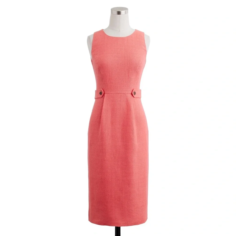 🍊New JCREW Attaché Linen Dress Formal Salmon Midi Work Knee Length Wide Strap - Picture 1 of 2